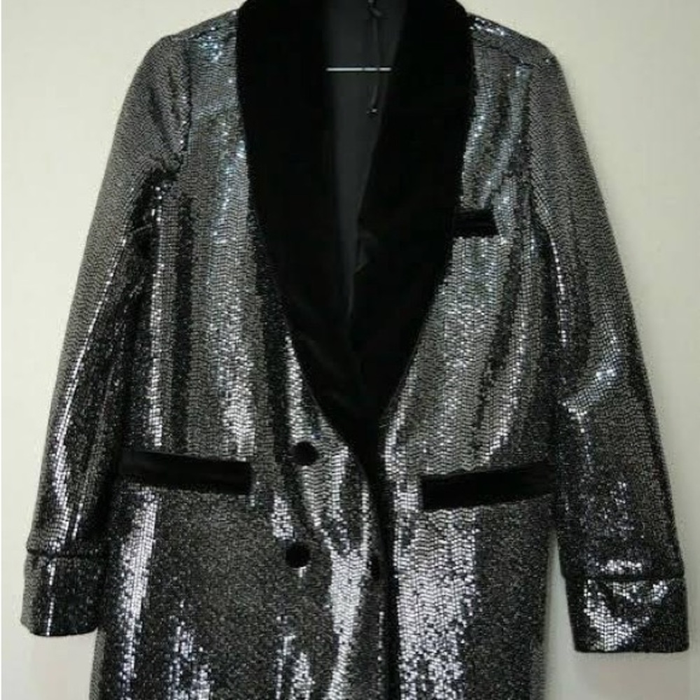 Zara Shimmering Silver Blazer with Black Trim - Picture 3 of 4